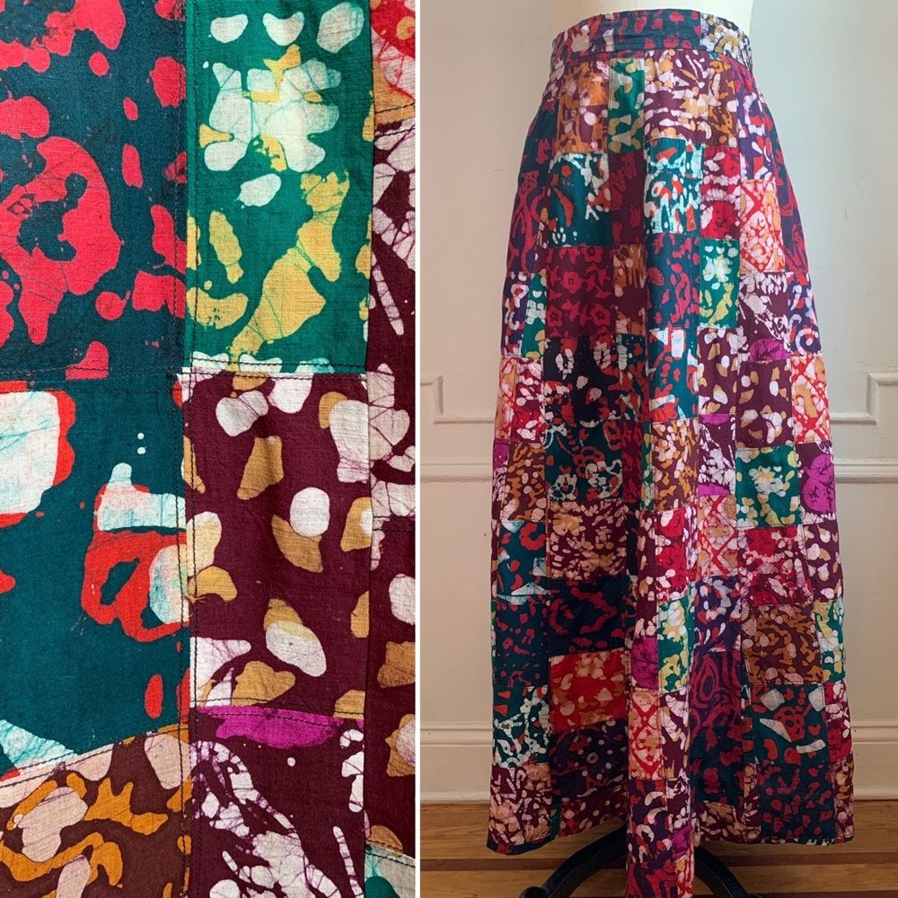 Vintage Multicolor Patchwork Batik Maxi Skirt - Picture 2 of 4